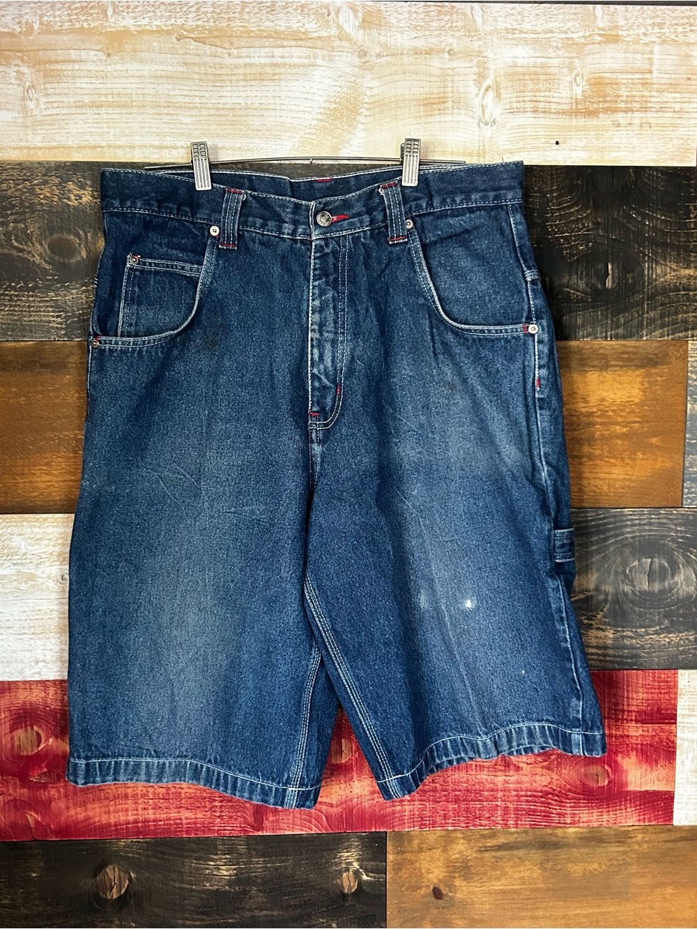 Men's Denim Work Shorts - Blue cargo phat farm like Jnco Y2K baggy wide leg 36